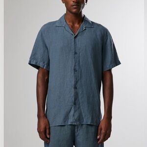No Nationality Miyagi Linen Short Sleeve Shirt - Dusty Blue Large